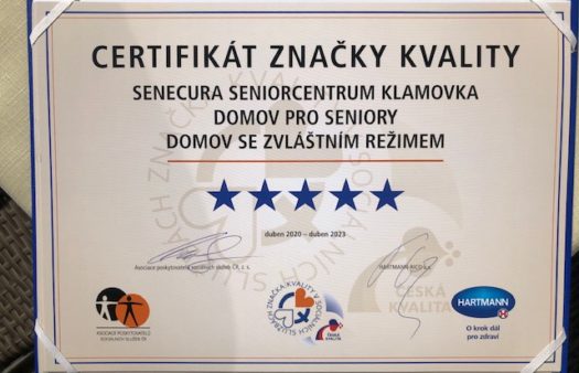 SeniorCentrum Klamovka získalo nejvyšší ocenění Značky kvality